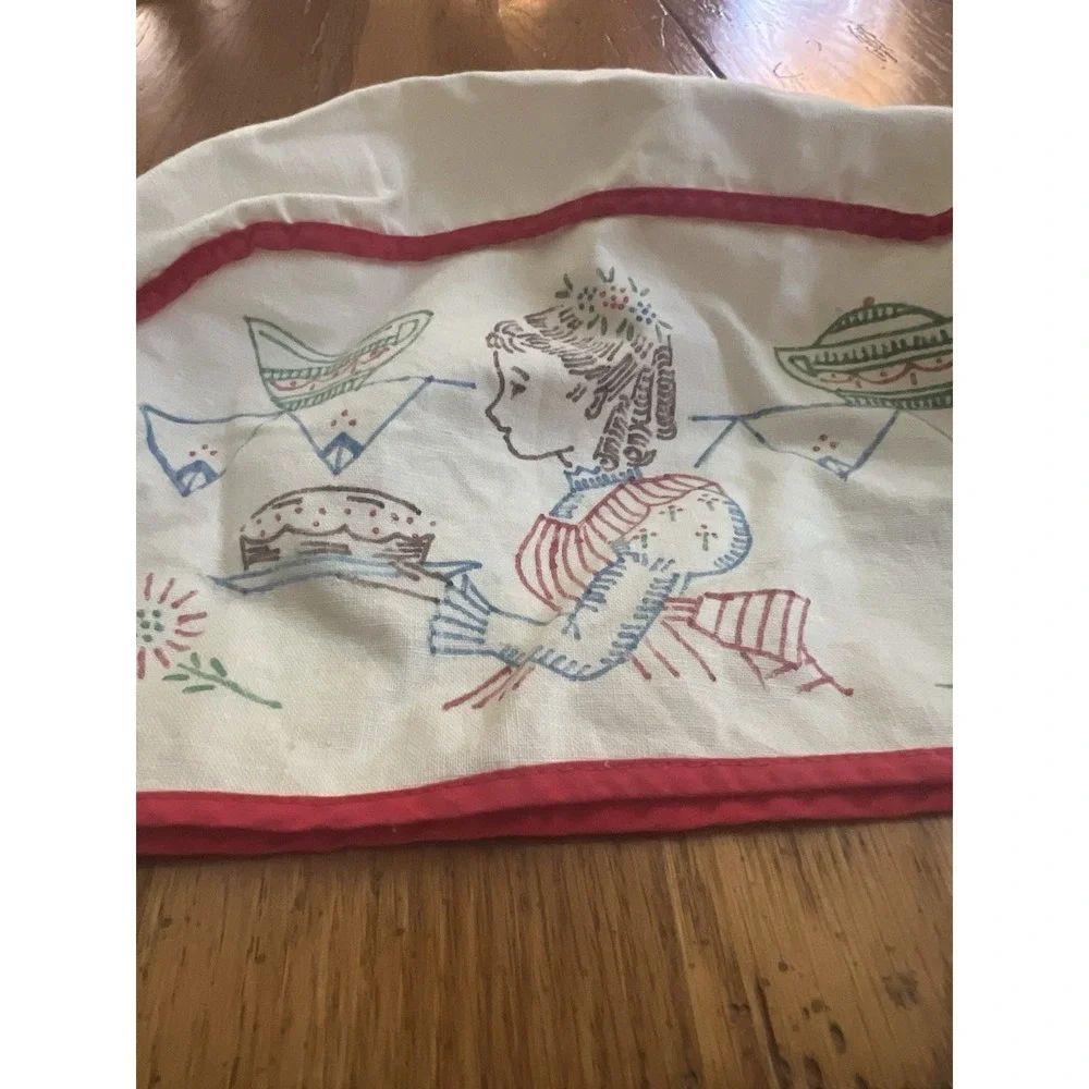 Embroidered Cloth toaster Cover White w/ Red Trim,